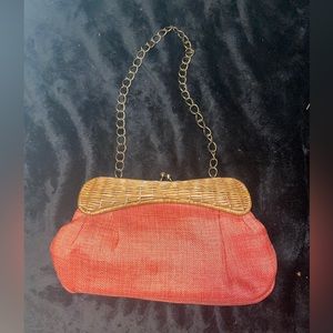 Beautiful Vintage Tiannl coral/rattan handbag